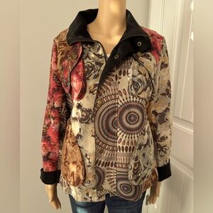 SALE Cool Sacred Threads size S black suede look floral zip up coat jacket NWOT